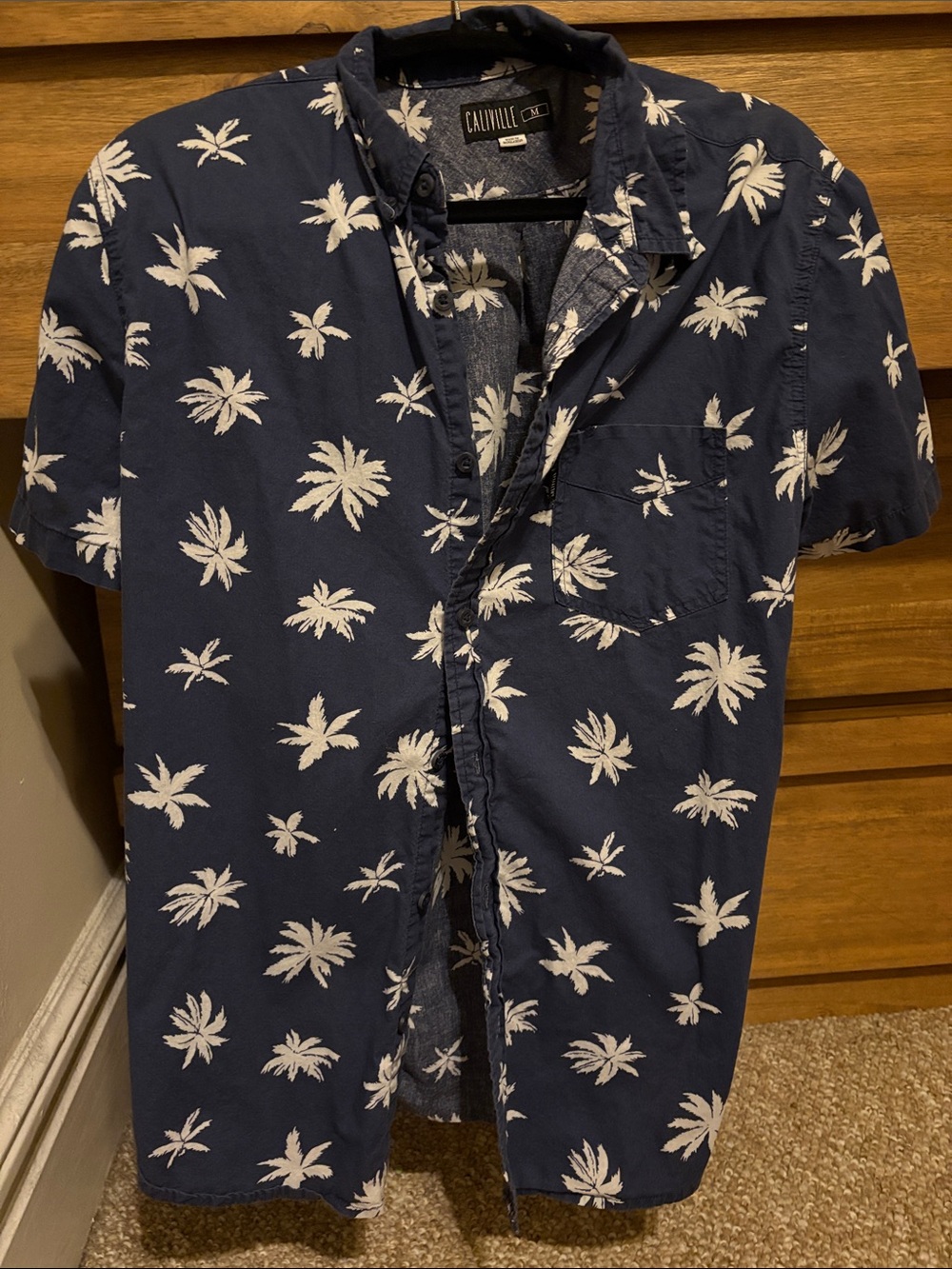 Navy Palm-Print Short Sleeve Shirt
